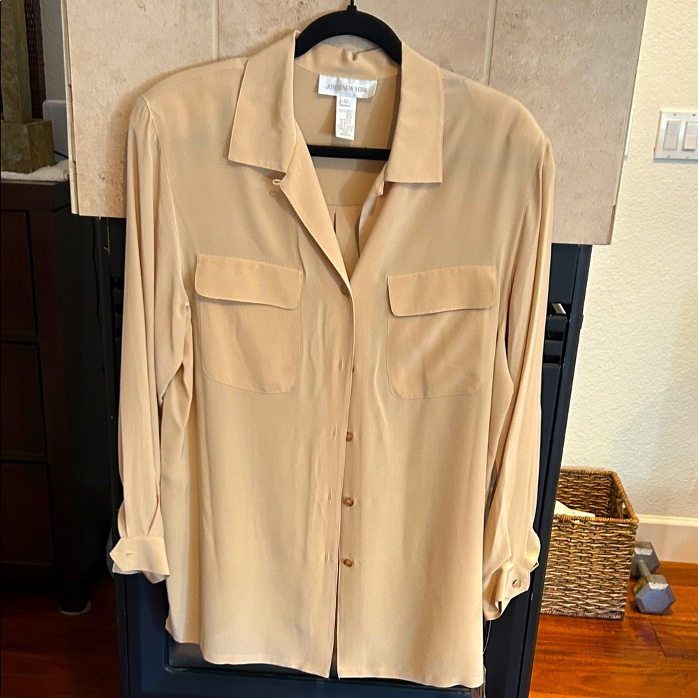 Beige Button-Up Blouse